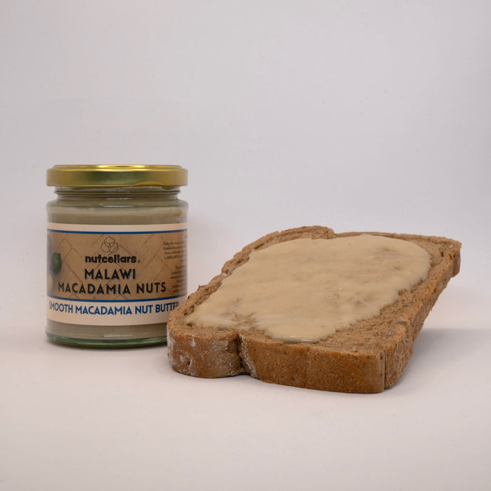 Smooth macadamia nut butter 170g with serving suggestion on toast